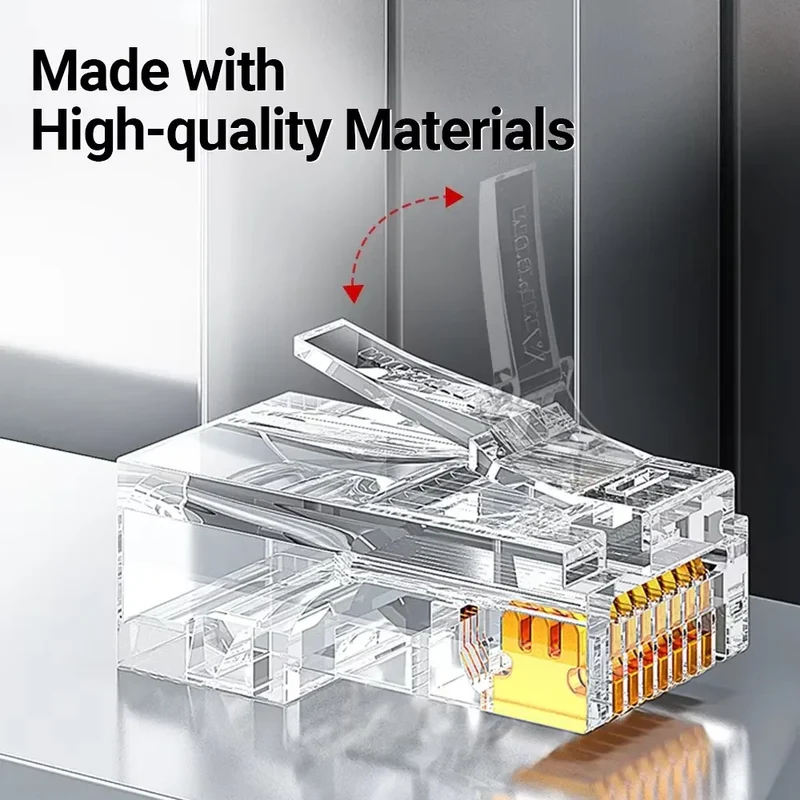 AMPCOM RJ45 Connector Pass Through CAT6 CAT5E Modular Plug Network Ends UTP 3U 50u Gold Plated 8P8C Crimp End for Ethernet Cable