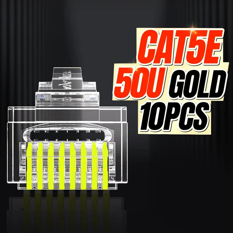 AMPCOM RJ45 Connector Pass Through CAT6 CAT5E Modular Plug Network Ends UTP 3U 50u Gold Plated 8P8C Crimp End for Ethernet Cable