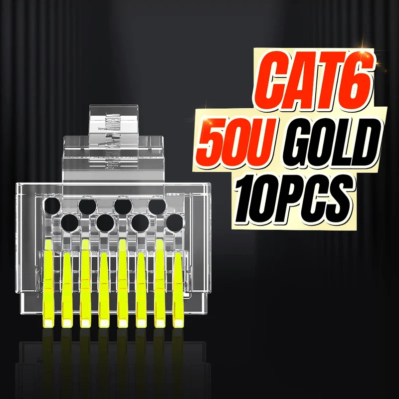 AMPCOM RJ45 Connector Pass Through CAT6 CAT5E Modular Plug Network Ends UTP 3U 50u Gold Plated 8P8C Crimp End for Ethernet Cable