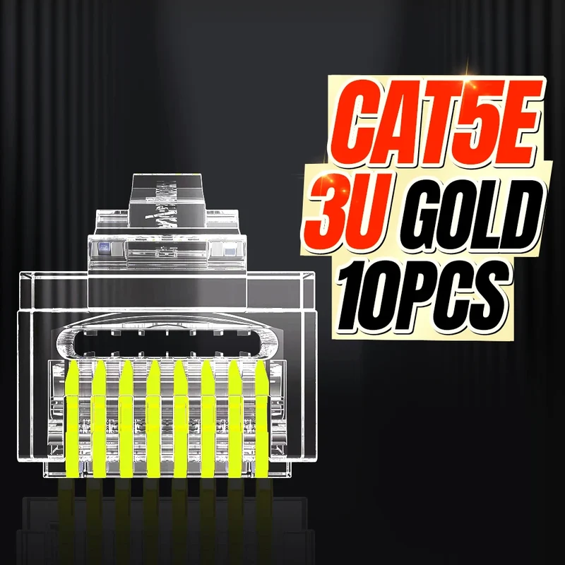 AMPCOM RJ45 Connector Pass Through CAT6 CAT5E Modular Plug Network Ends UTP 3U 50u Gold Plated 8P8C Crimp End for Ethernet Cable