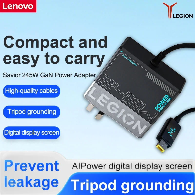 Lenovo Ultra-Fast Charger Portable Laptop Charger Lenovo Legion 245W Gan Power Adapter Universal Computer Charger Type-C C to C Cable Suitable for Legion Phones, Tablets, Laptops Portable Laptop Adapter