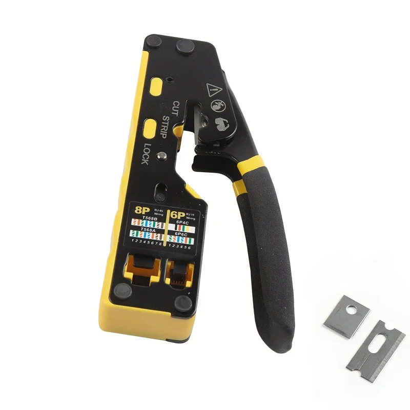 HOMEFISH 6088 Through-Hole Wire Crimper 8P6P Dual-Use Pliers for RJ45 Punch-Down RJ45 Crystal Head