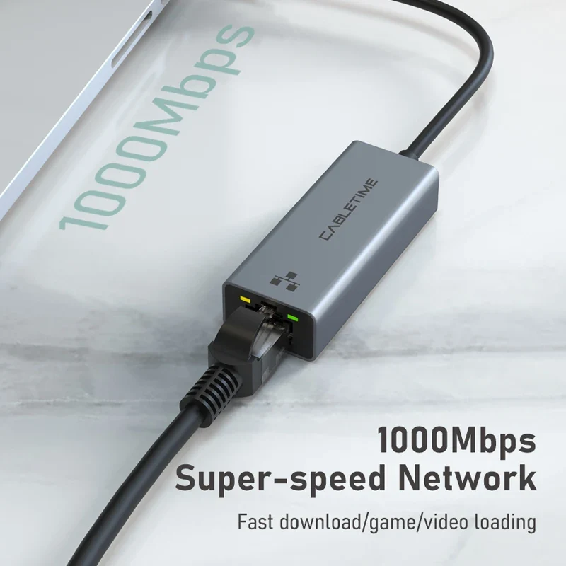 CABLETIME USB A Ethernet Adapter 100/1000 Mbps USB 3.0 RJ45 Network Card RJ45 Adapter for Macbook Laptop Internet Adapter