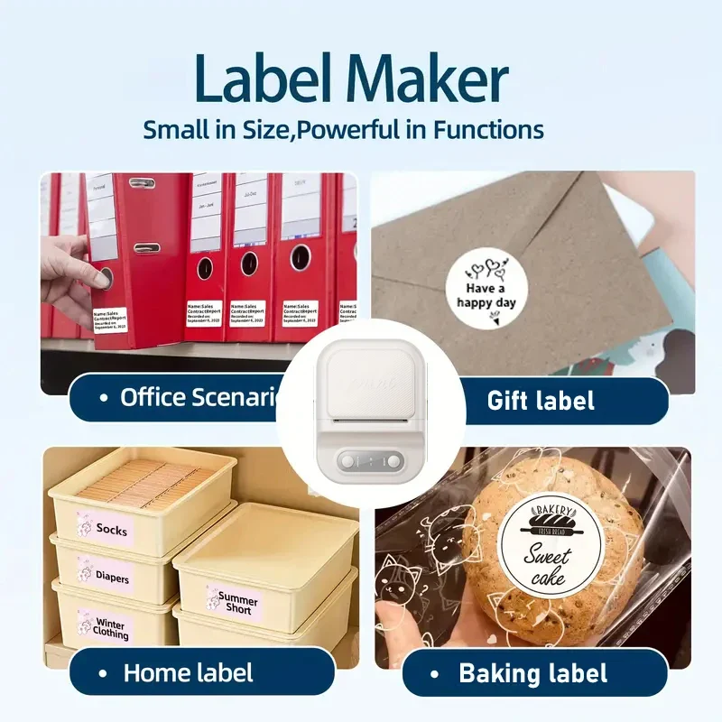 Support 12-57mm Width Mini Thermal Label Printer Self-adhesive Paper Portable Inkless Printer Bluetooth Sticker Tag Label Maker