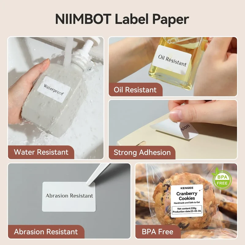 3/5/10 Rolls NiiMbot B21 B1 Label Printer Paper Roll Waterproof Anti-Oil Tear-Resistant Price Tag Pure White Sticker Papers
