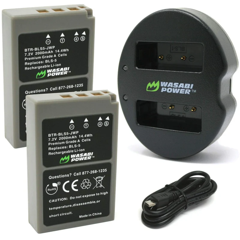Wasabi Power Battery (2Pack), Dual Charger for Olympus BLS5, BLS50, PSBLS5, BLS1, PSBLS1, E420, E450, E600, E620, Pen
