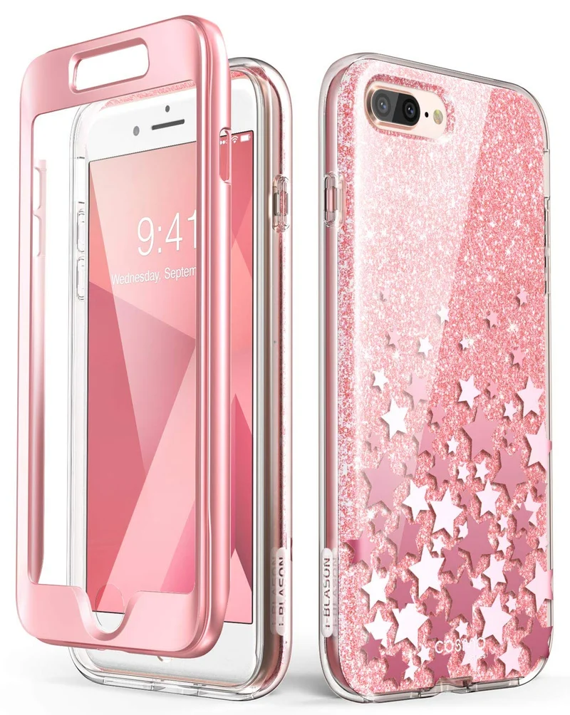 iBlason iPhone7/8PlusCosmoV2SPPink Cosmo Glitter Clear Bumper Case for iPhone 8 Plus/iPhone 7 Plus, Pink