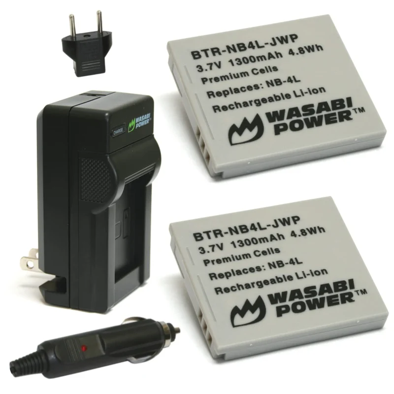 Wasabi Power Battery (2Pack) and Charger for Canon NB4L and Canon PowerShot SD40, SD400, SD450, SD600, SD630, SD750, SD780, SD