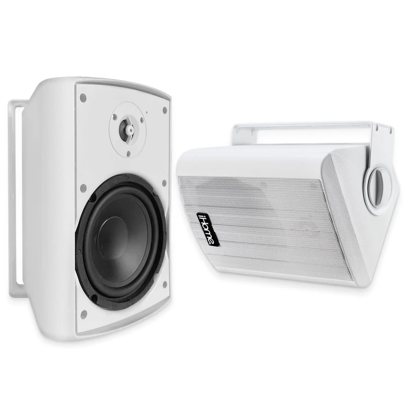 iHome IHSIW650BTPRWHT Bluetooth Indoor/Outdoor All Weather Weatherproof 6.5 Inch Small 300W Watt Wall/Ceiling Mounted Surroun