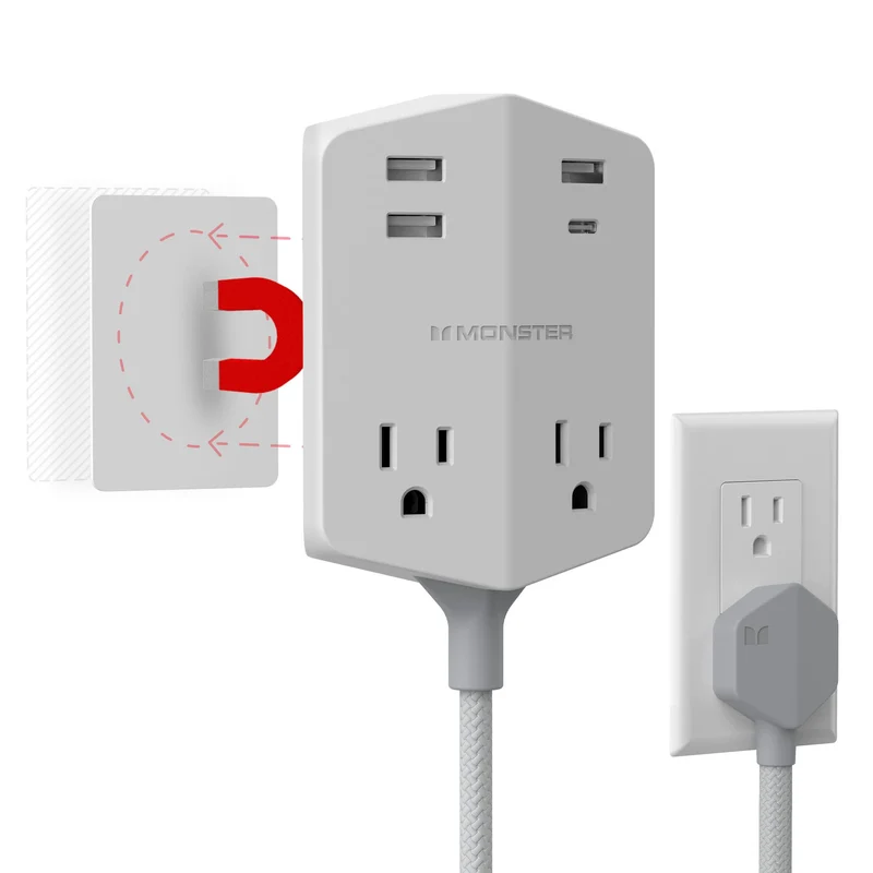 Monster Power Shield XL Surge Protector with Outlet Extender, Multiple Plug Outlet with 4 AC Outlets and 2 USBA Ports, Reliable
