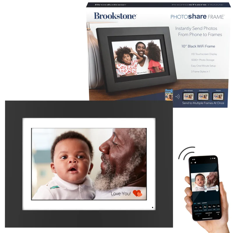 Brookstone 10.1 WiFi Digital Photo Frame | Send Photo or Video from Phone to Digital Picture Frame with Free PhotoShare Frame
