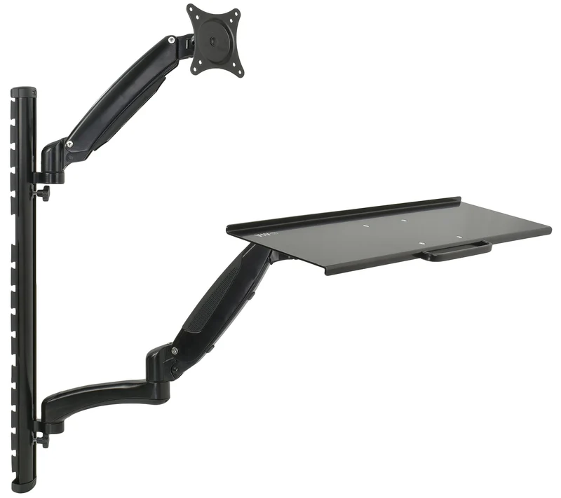 VIVO Black SitStand Wall Mount Counterbalance Height Adjustable Monitor and Keyboard Workstation for Screens up to 27 inches ST