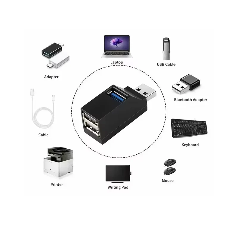 USB 3.0 HUB Adapter Extender Mini Splitter Box 1 to 3 Ports High Speed USB 2.0 For PC Laptop U Disk Card Reader