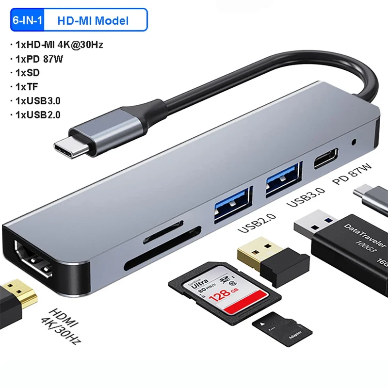 USB C Docking Station PD 100W USB C HUB Type C to HDMI-Compatible Adapter 4K 30Hz VGA RJ45 USB 3.0 HUB USB Splitter for MacBook