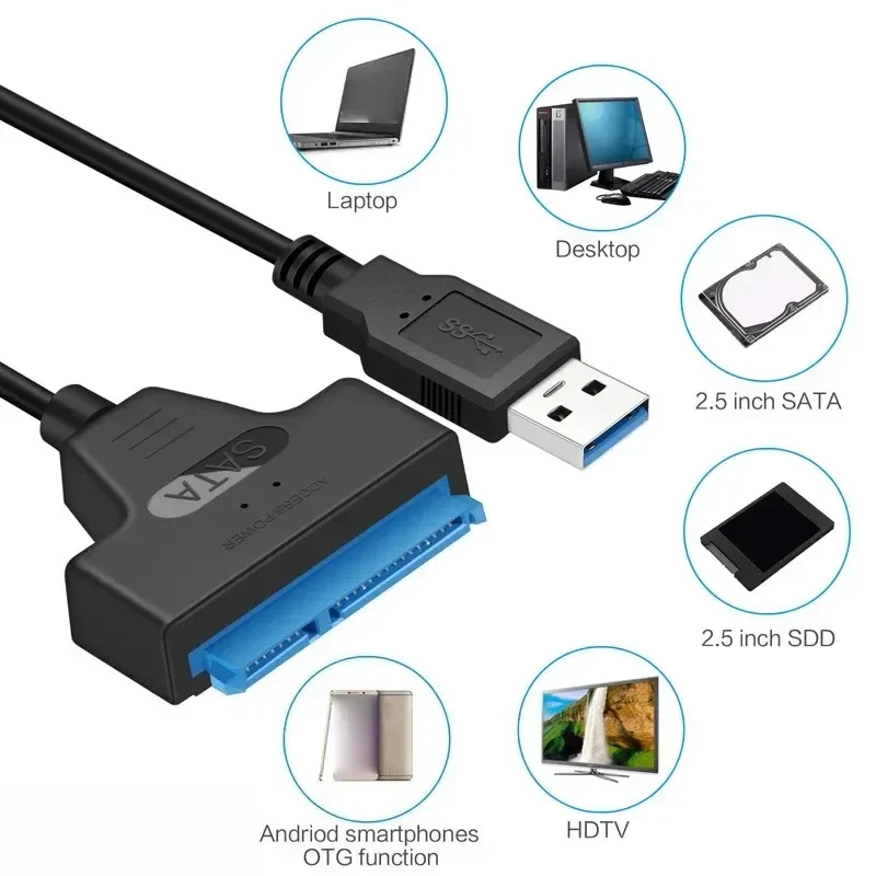 SATA to USB 3.0 / 2.0 Cable Up to 6 Gbps for 2.5 Inch External HDD SSD Hard Drive SATA 3 22 Pin Adapter USB 3.0 to Sata III Cord