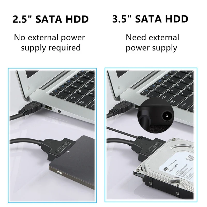 SATA To USB 3.0 Adapter Cable for 2.5/3.5 Inch SSD HDD SATA III Hard Drive Disk Converter Support UASP with 12V Power Adapter