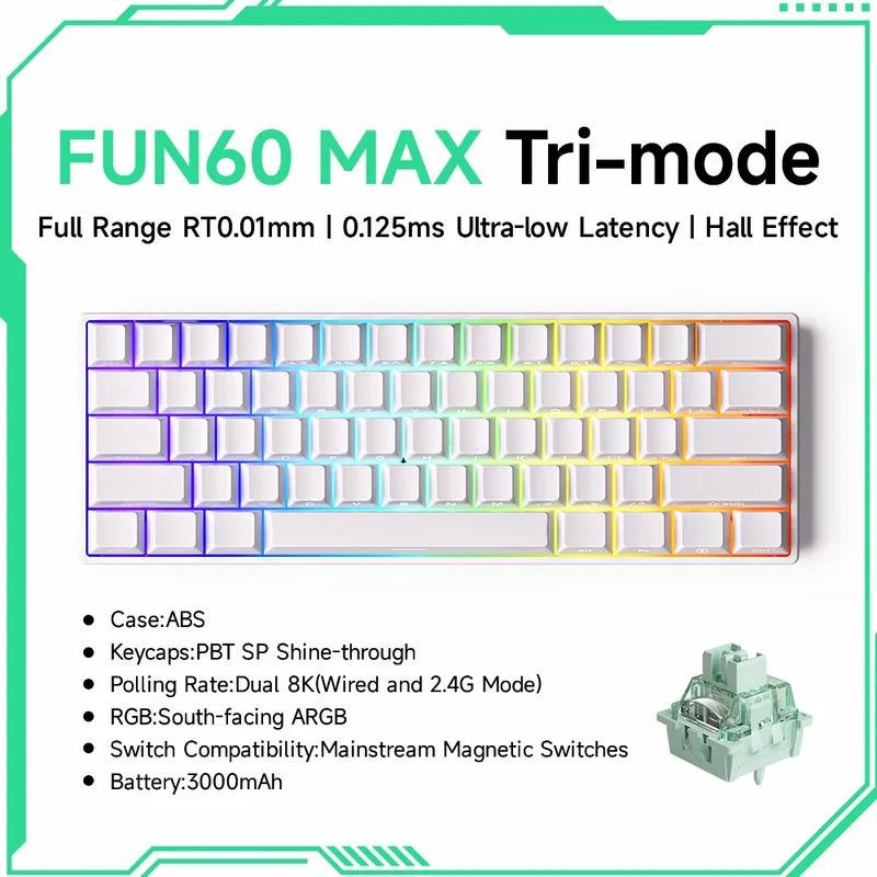 Akko MonsGeek FUN60 Mechanical Keyboard Magnetic Switch 60% Gaming Keyboards Rapid Trigger 0.01mm 8K ARGB HE/TMR Custom Keyboard