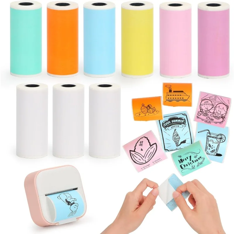 Mini Printer Sticker Paper, Thermal Paper Rolls For T02/M02 and Mini Printer, Smooth Color Self-Adhesive Paper 25X57mm Paperang