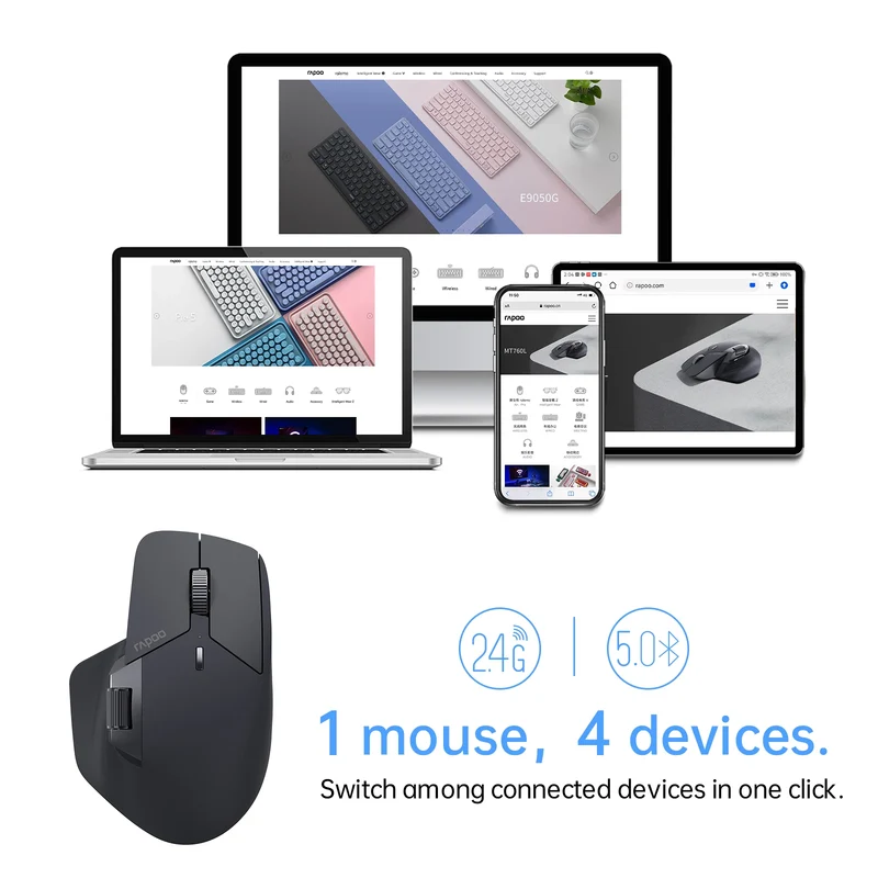 Rapoo MT760L/MT760M Multi-mode Rechargeable Wireless Mouse Ergonomic 4000 DPI Support Up to 4 Devices Bluetooth Mouse