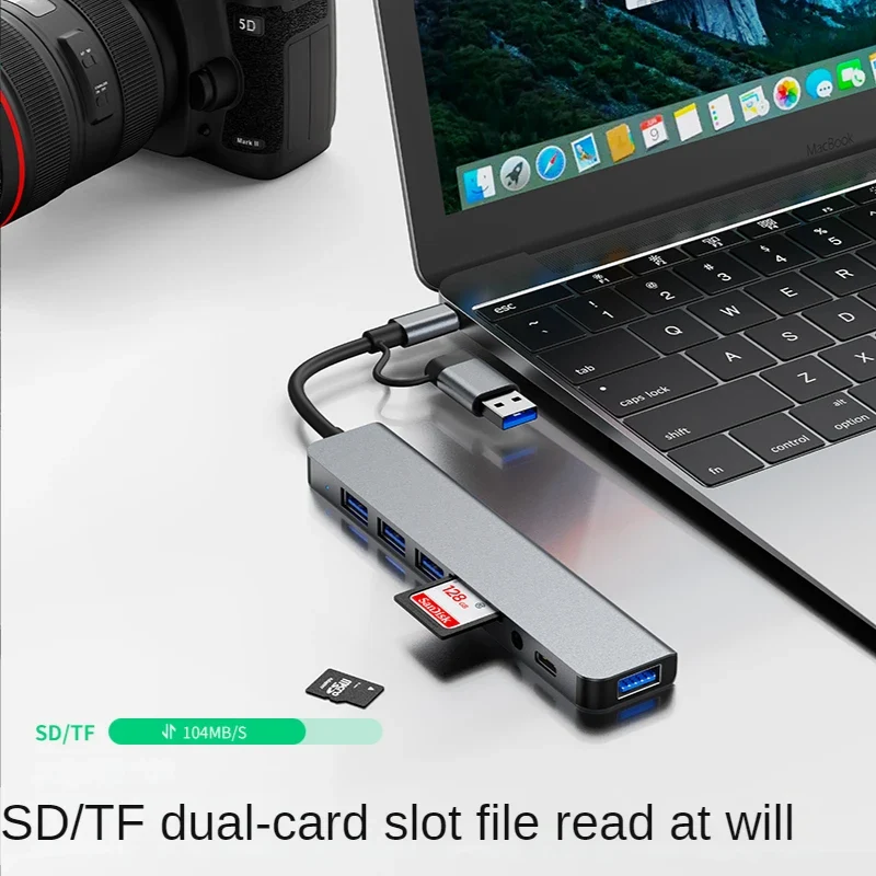 USB 3.0 Type C Adapter Docking Ststion USB 2.0 Port TF SD Card Reader Audio Output Multi-hub Splitter for Macbook Pro Computer