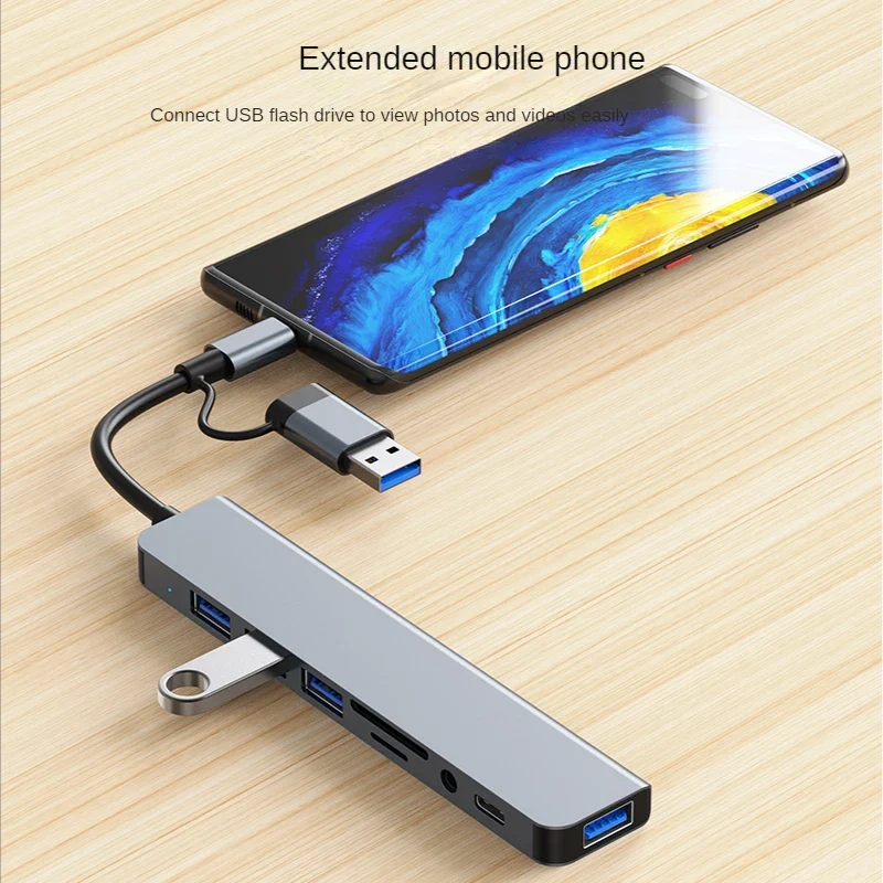 USB 3.0 Type C Adapter Docking Ststion USB 2.0 Port TF SD Card Reader Audio Output Multi-hub Splitter for Macbook Pro Computer