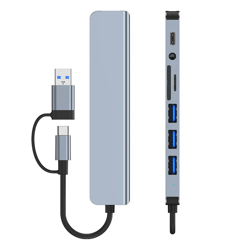 USB 3.0 Type C Adapter Docking Ststion USB 2.0 Port TF SD Card Reader Audio Output Multi-hub Splitter for Macbook Pro Computer