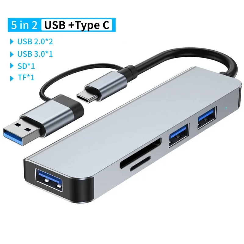 USB 3.0 Type C Adapter Docking Ststion USB 2.0 Port TF SD Card Reader Audio Output Multi-hub Splitter for Macbook Pro Computer