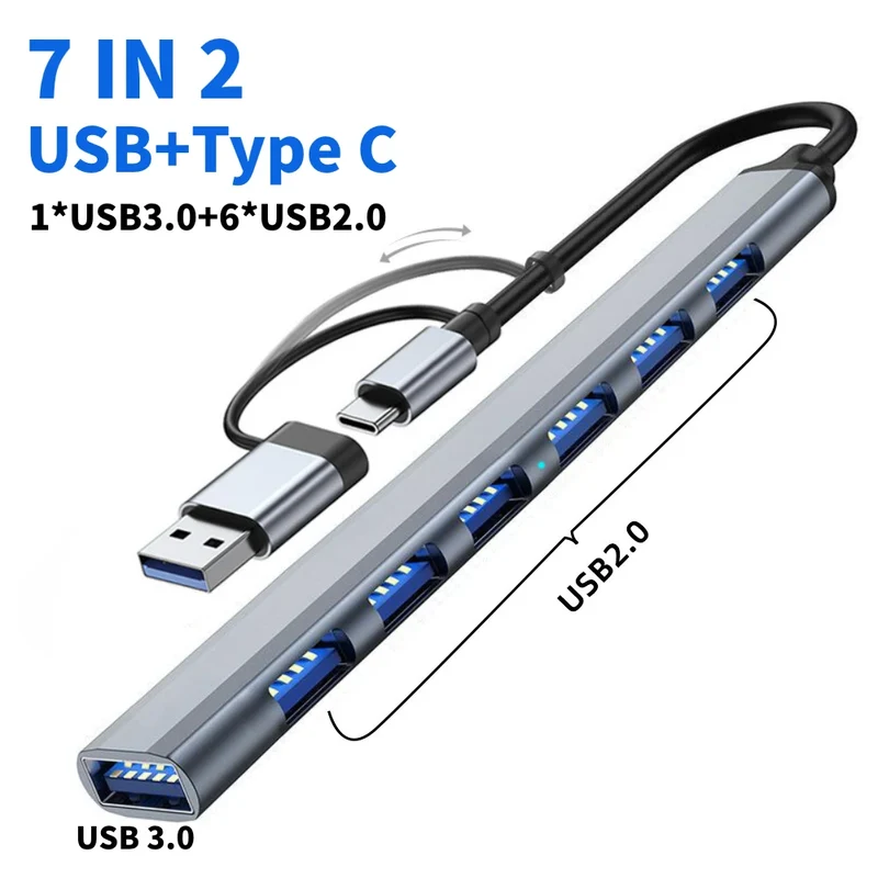 USB 3.0 Type C Adapter Docking Ststion USB 2.0 Port TF SD Card Reader Audio Output Multi-hub Splitter for Macbook Pro Computer