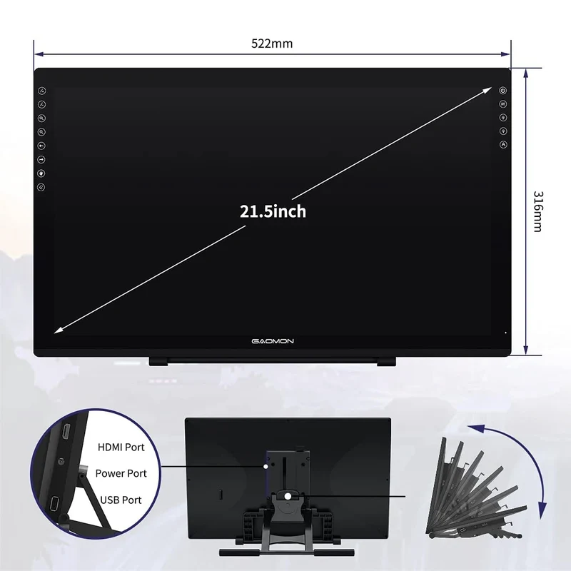 GAOMON Graphics Tablet PD2200 21.5 Inch Anti-Glare Screen Pen Display for Drawing with 8 Shortcut Keys Adjustable Stand Glove