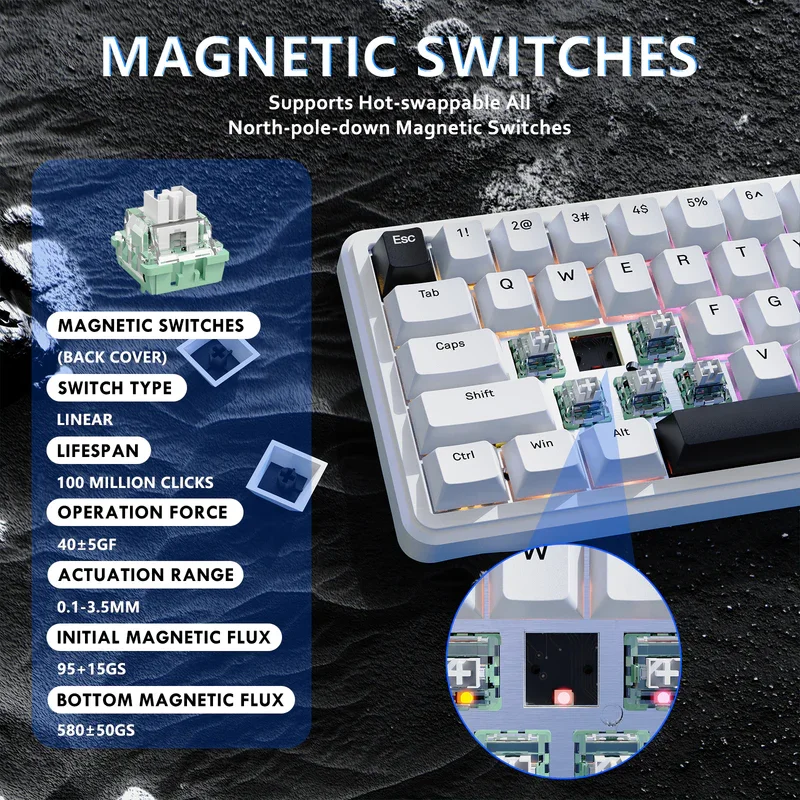 ATTACK SHARK X65 HE 65% Wired Gaming Keyboard with 8000 Hz Polling Rate, 0.01mm RT Accuracy, PBT Keycaps, QMK Driver, RGB