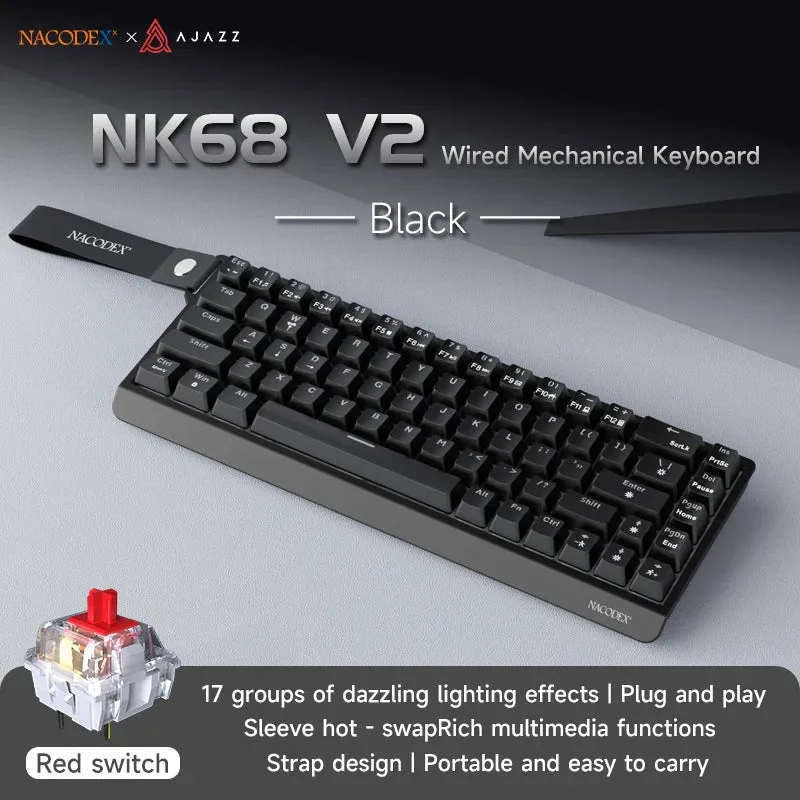 AJAZZ NK68 V2 Wired Mechanical Gaming Keyboard, Red Switch, Full Hot-Swappable, RGB Streamer Light, 68 Keys for Gaming & Office