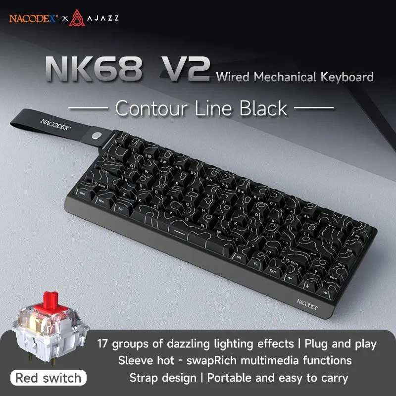 AJAZZ NK68 V2 Wired Mechanical Gaming Keyboard, Red Switch, Full Hot-Swappable, RGB Streamer Light, 68 Keys for Gaming & Office