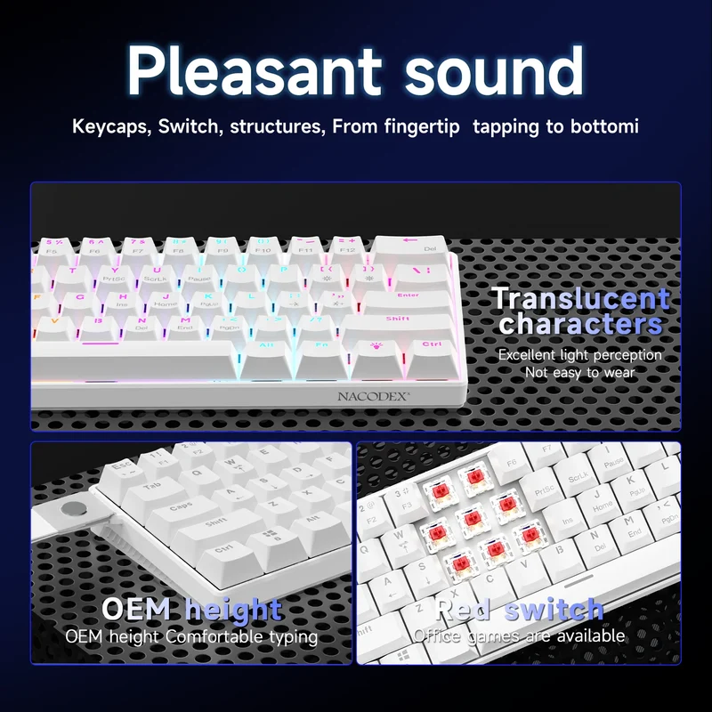 AJAZZ NK61 Wired Mechanical Keyboard, Mixed Backlight, Compact Mini Layout, Detachable USB-C Cable, Keycap Puller Included