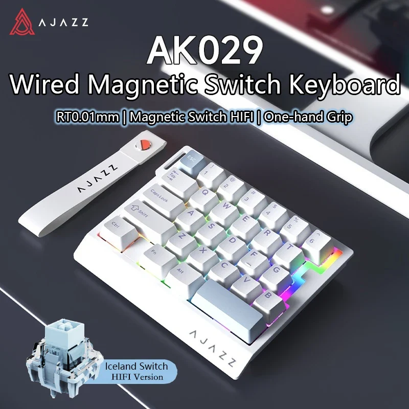 AK029 Wired Gaming Keyboard, 20 RGB Modes, 29 Keys, Hot-Swappable, Aluminum Panel