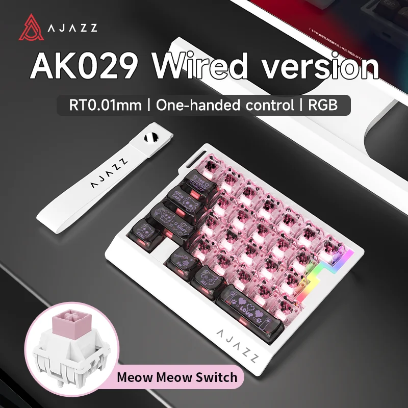 AK029 Wired Gaming Keyboard, 20 RGB Modes, 29 Keys, Hot-Swappable, Aluminum Panel