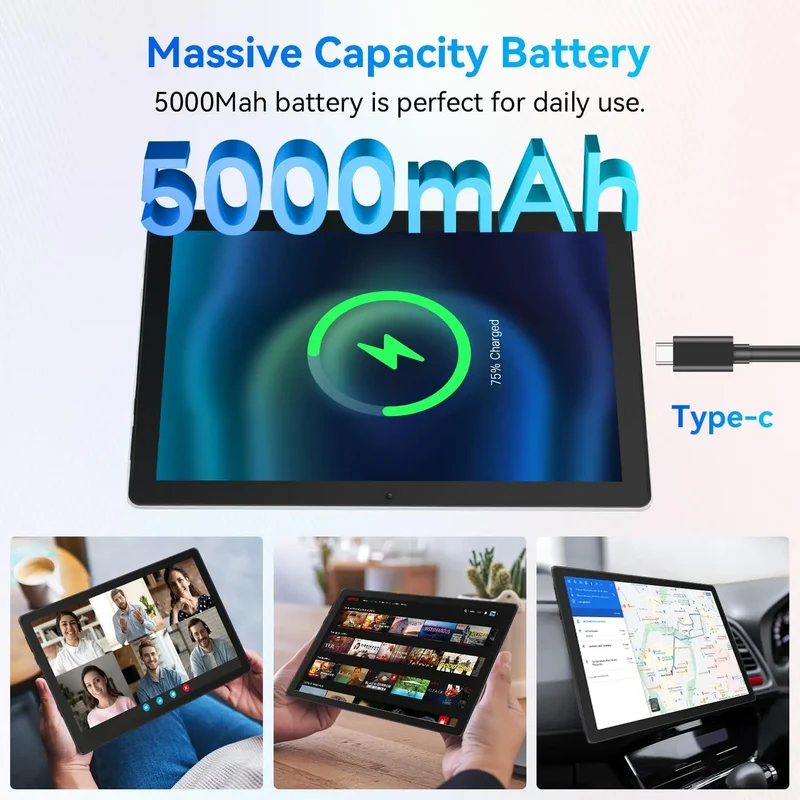 10.1 Inch Android 14 Tablet 12GB RAM 64GB ROM Face Unlock IPS HD Screen with Protective Case Stylus Keyboard Mouse Headphones