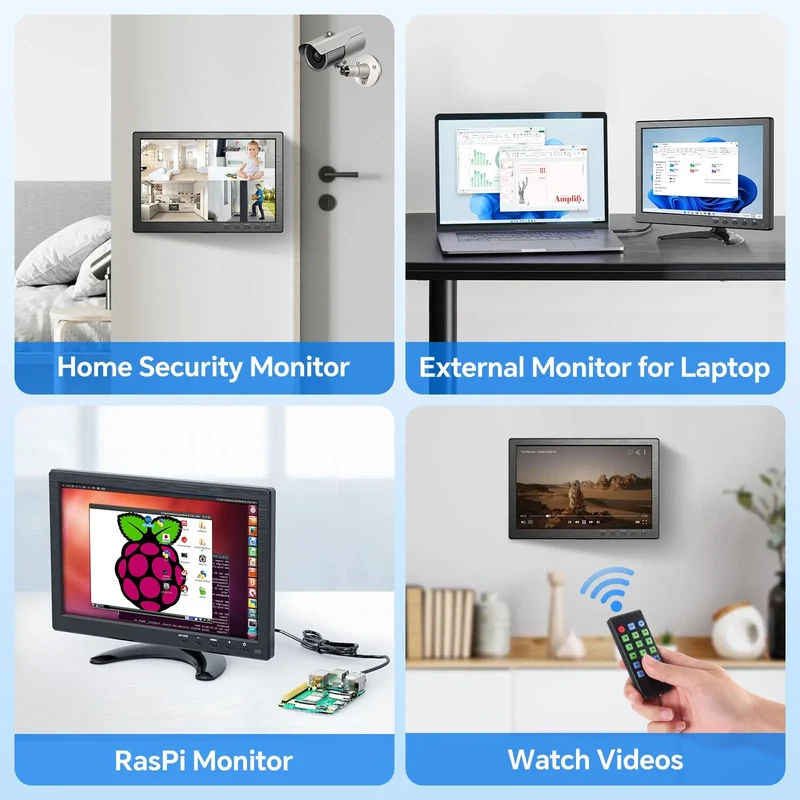 EYOYO 10-inch Security Monitor 1366x768 Small Desktop Monitor With HDMI VGA AV BNC USB Input,Built-in Speakers,For PC CCTV NVR