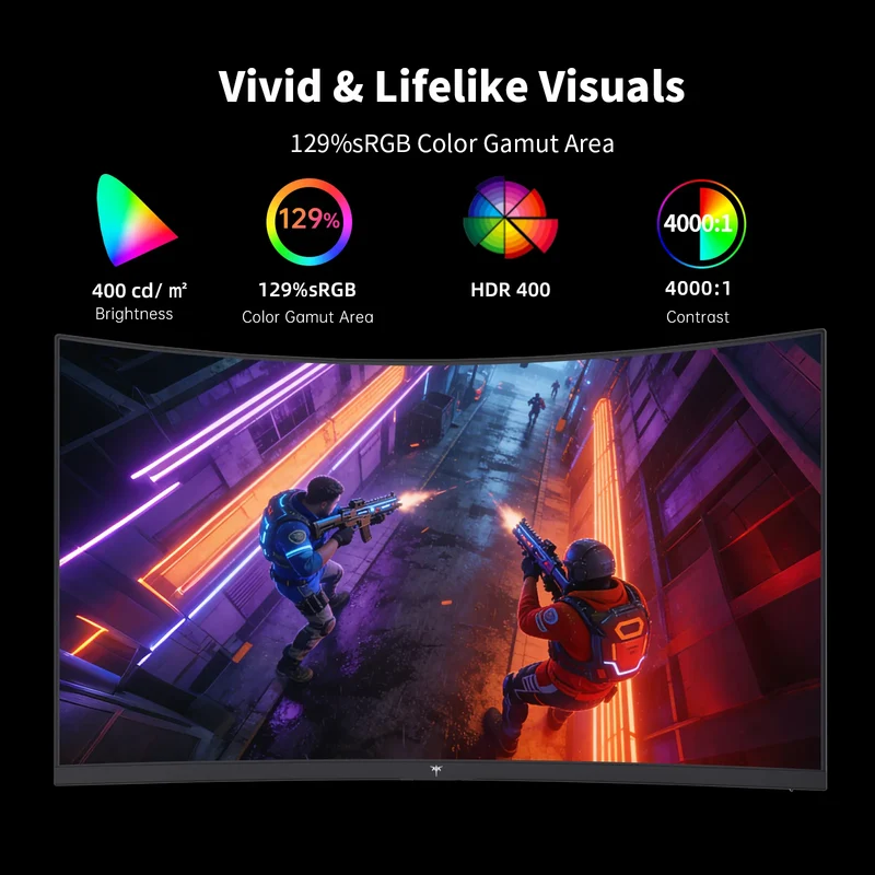 KTC H27S5C 27" Curved Gaming Monitor, 1440P QHD 144Hz 120Hz Monitor 1500R HVA Panel, HDR400, Adaptive Sync, 400nits