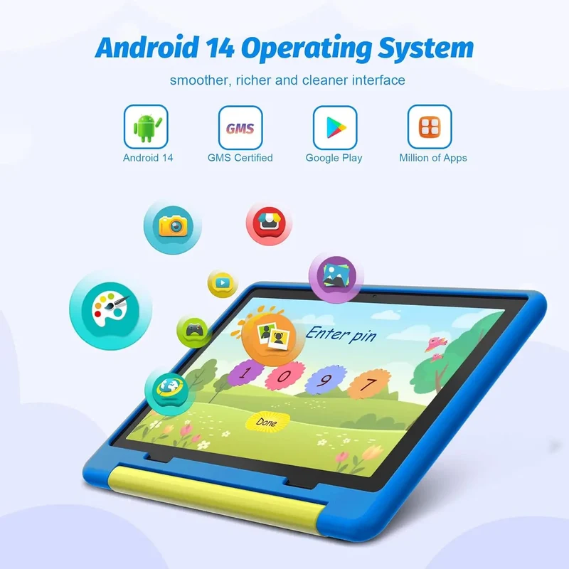 AEEZO10 Inch Kids Tablet Android 14 Octa-Core 8GB RAM+64 GB ROM Parental Control with Kid Protective Case Great Gift for Toddler
