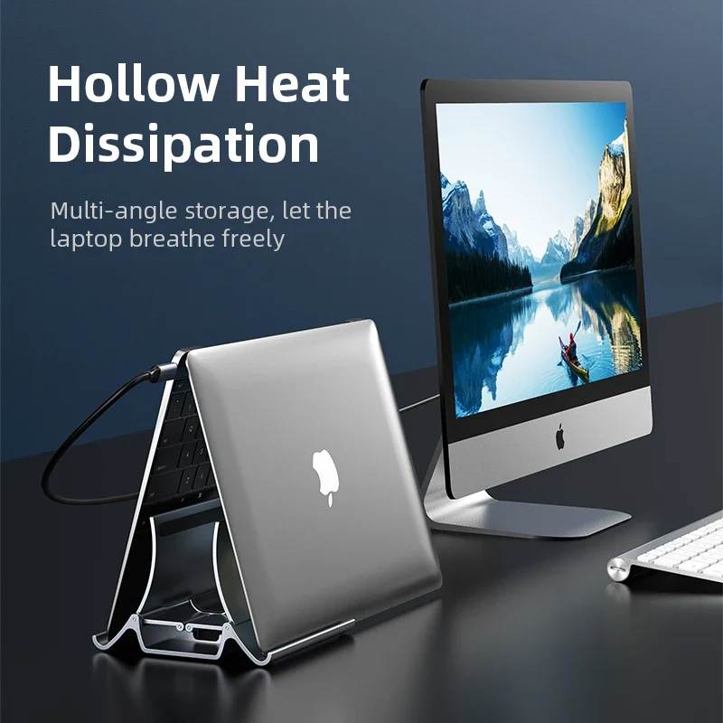 CABLETIME 3 IN 1 Vertical Laptop Stand Automatic Shrinkage Sillca Gel Anti Shaking for Laptop Tablet iPad Pro