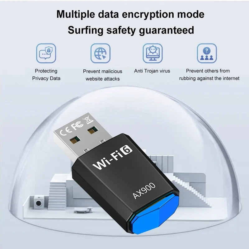 AX900 Driver-Free Wireless Network Card Dual-Band USB Network Card 900Mbps USB WiFi Dongle 2.4G&5GHz for Laptop Windows 7 10 11