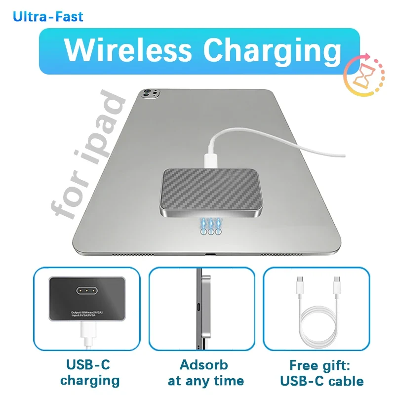 18W Magnetic Wireless Charger for iPad Pro Air 11/12.9/13 inch, Fast Smart Charger with 5.56ft USB-C Charging Cable