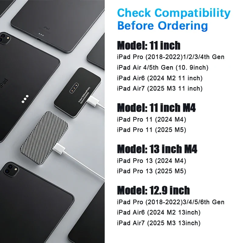18W Magnetic Wireless Charger for iPad Pro Air 11/12.9/13 inch, Fast Smart Charger with 5.56ft USB-C Charging Cable