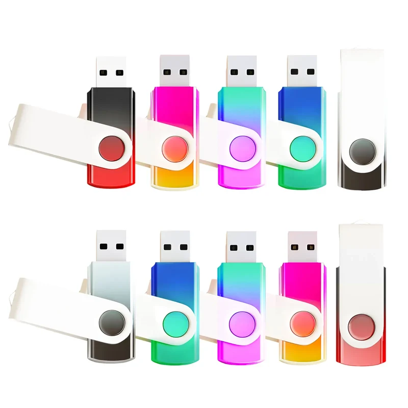 10Pack 4GB 32GB 128MB USB Flash Drives Gradient Color 2.0 Memory Stick Wholesale Bulk Swivel Design Thumb Drive for Data Storage