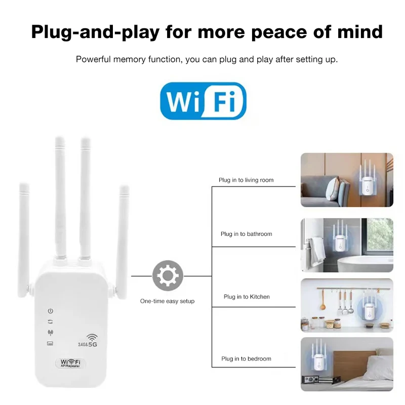 Dual-Band 2.4G 5G WiFi Repeater Signal Booster WiFi Extender 802.11bgn Gigabit Router with WPS EU/US Plug Type WiFi Amplifier