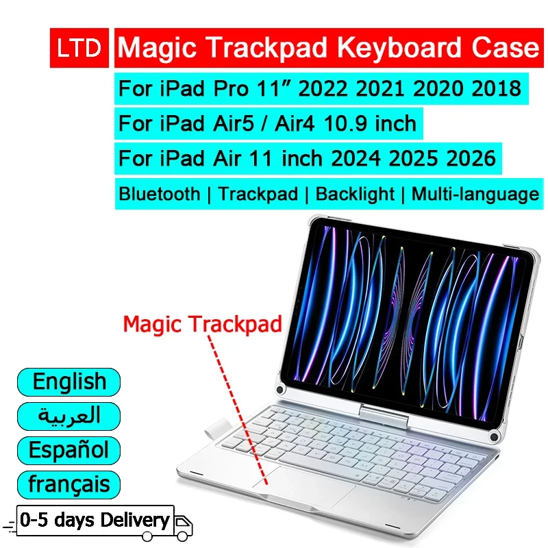 Bluetooth Magic Keyboard Case For iPad Pro 11 2022 2021 2020 2018 Air 5 4 10.9 6 7 8 11 inch 2026 2025 2024 Tablet Case Keyboard