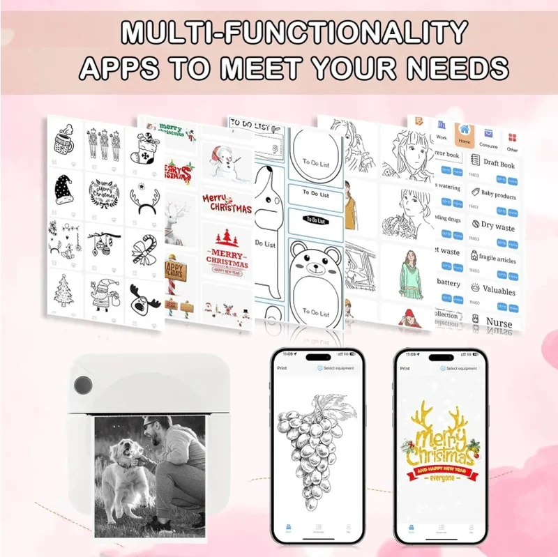 Wireless Portable Mini Thermal Photo Printer with Mobile App USB Charging for Thermal Paper Photos & Notes Ideal for Offices Supermarkets Android/iPhone