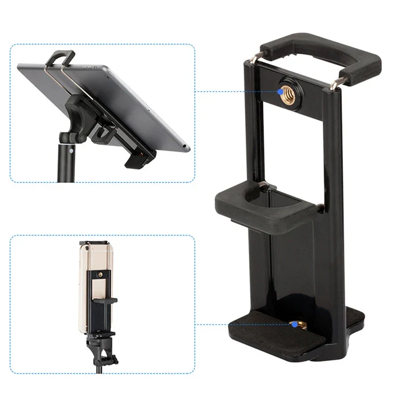 1pc Universal Tablet Phone 2 In 1 1/4" Tripod Mount Clamp Holder Bracket Selfie Clip Tablet Stand Holder