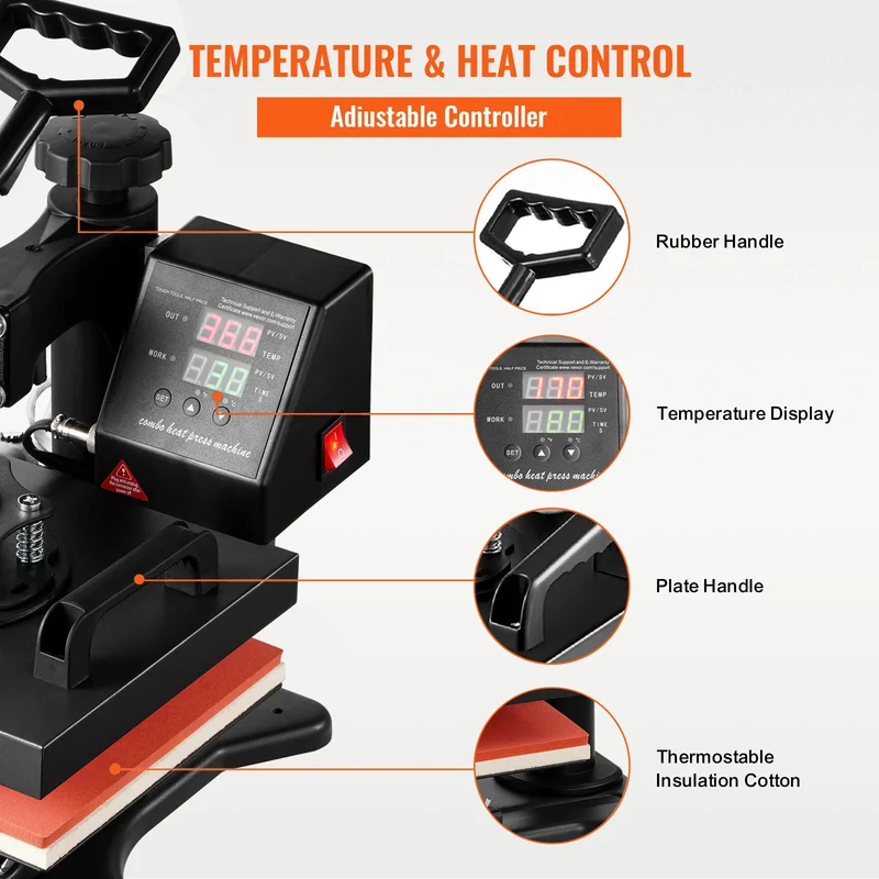 SucceBuy 12x10 In Dual Digital Heat Press Machine 650W Swing Away 360 Degree Rotation Transfer Sublimation Printing for T-Shirt