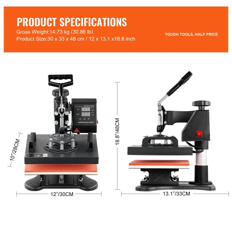 SucceBuy 12x10 In Dual Digital Heat Press Machine 650W Swing Away 360 Degree Rotation Transfer Sublimation Printing for T-Shirt